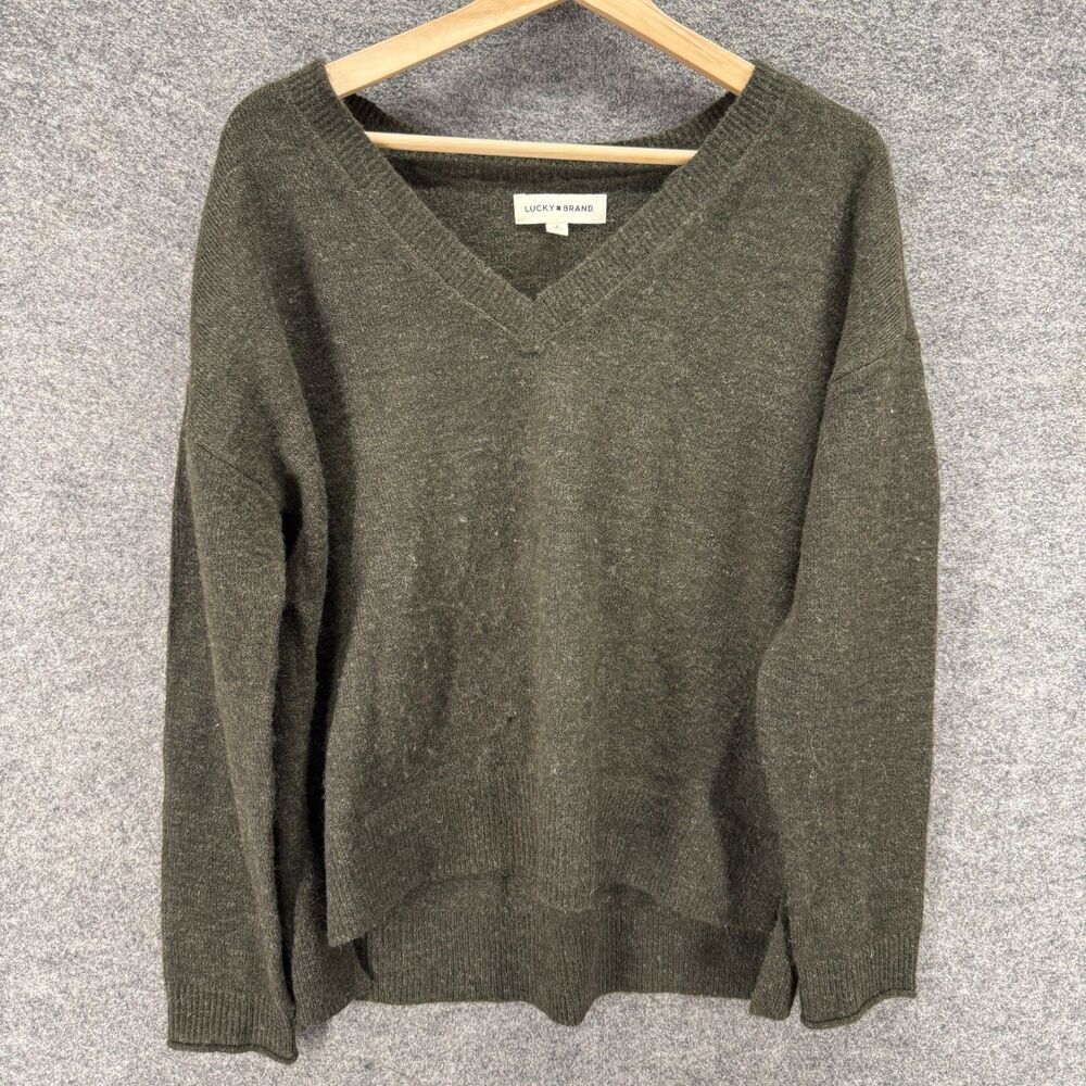 Lucky Brand Sweater Pullover Women S Small Gray Knit V-Neck Long Sleeve Wool